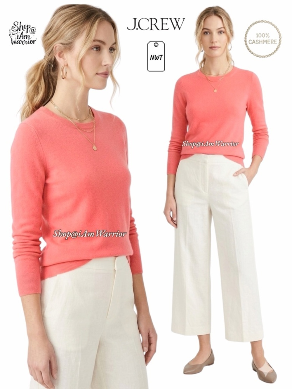J.Crew NWT coral 100% cashmere pullover sweater *shop@iamwarrior